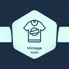 Grunge line T-shirt icon isolated on blue background. Monochrome vintage drawing. Vector