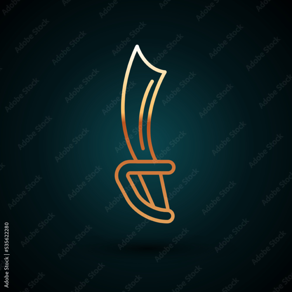 Canvas Prints gold line pirate sword icon isolated on dark blue background. sabre sign. vector