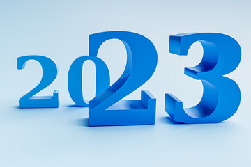 New year holiday concept in blue colors. Number 2023