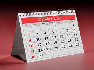 One page of the annual business desk monthly calendar. Date - month October 2022