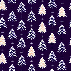 Obraz premium Retro Christmas trees seamless pattern - xmas wrapping paper design