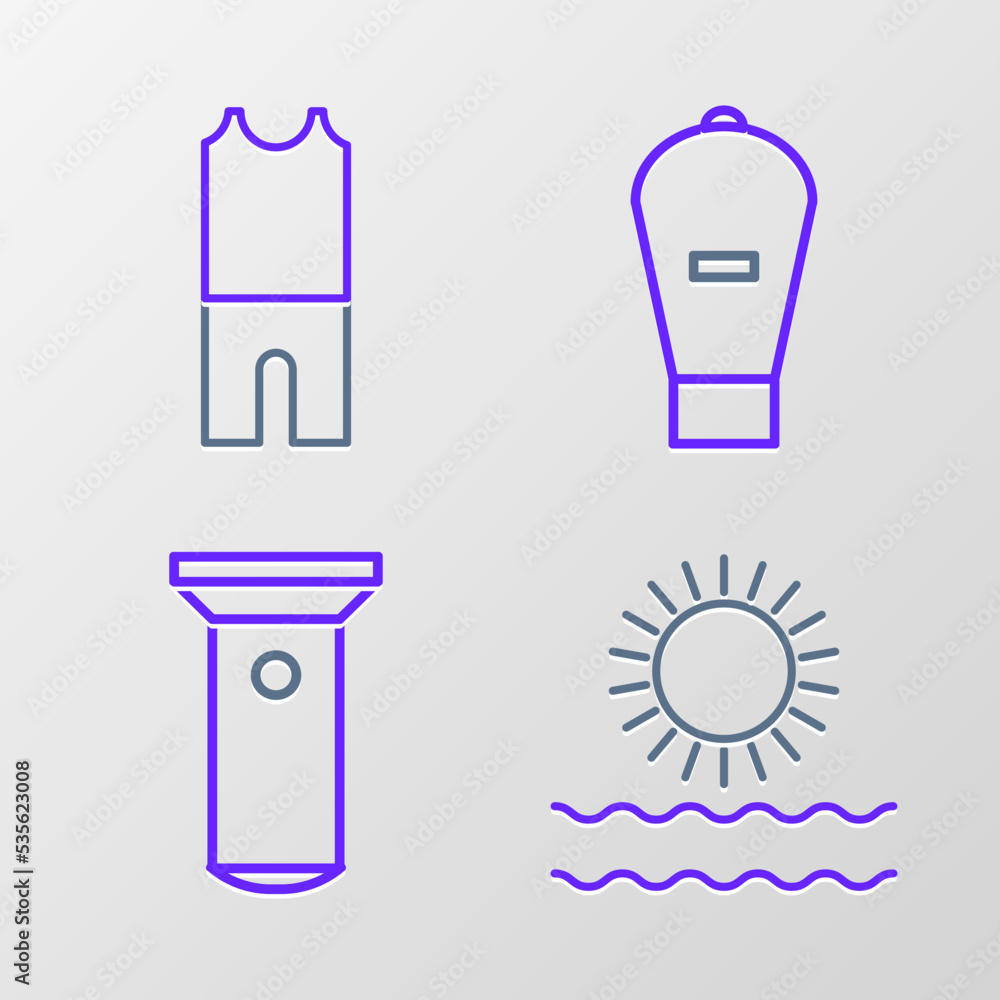 Canvas Prints set line sun and waves, flashlight, lift bag and wetsuit for scuba diving icon. vector