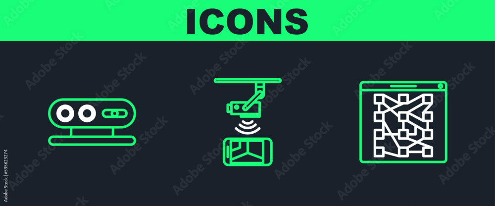 Poster set line global technology or social network, 3d scanning system and wireless controlling cctv secur