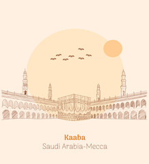 saudi arabia mecca kaaba hand drawing vector illustration