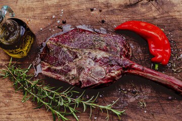 Raw Tomahawk steak