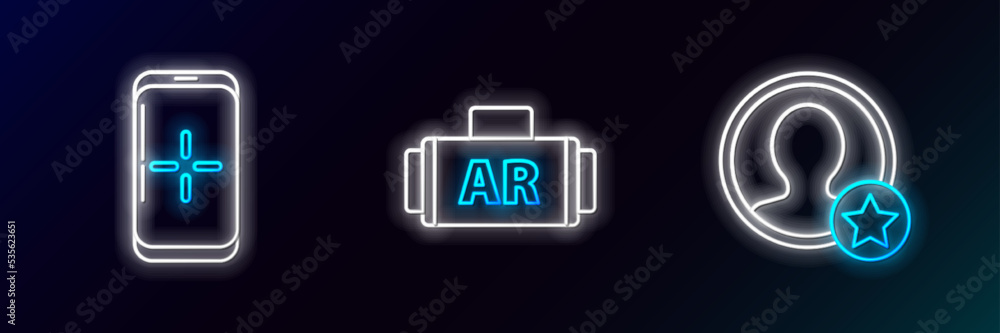 Poster set line premium create account screen, smartphone and playing in game and ar, augmented reality ico
