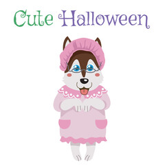 simple designed flashcard for toddlers. flashcard activity kit for children puppy in halloween customes. halloween edition flashcard. cute style vector. 