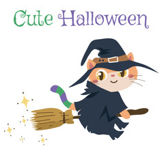 Simple design flashcard for kids. Kittens and Puppies wearing halloween customes. Halloween edition flashcard