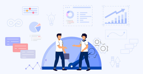 Benchmarking concept Business compare tool for improvement Performance, quality and cost comparison to competitor companies Idea of benchmark business development Vector illustration