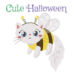 Simple design flashcard for kids. Kittens and Puppies wearing halloween customes. Halloween edition flashcard
