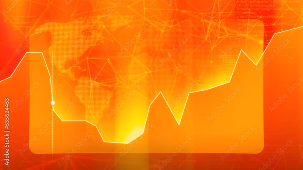 Poster abstract orange line graph with a moving dot. motion. abstract graph showing growth and decline.