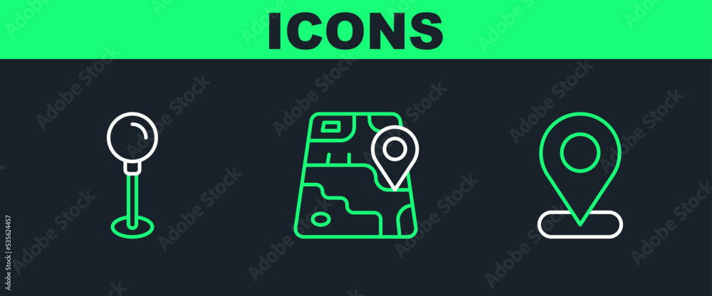 Poster set line location, push pin and city map navigation icon. vector