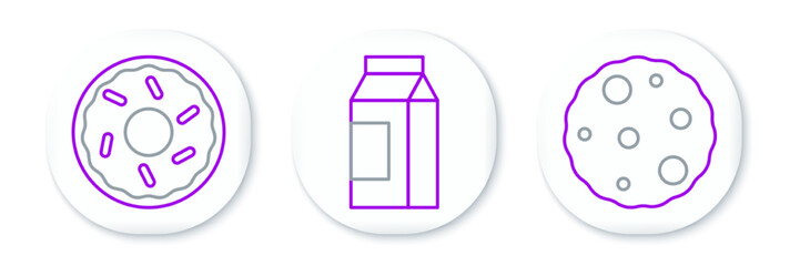 Set line Cookie or biscuit, Donut and Paper package for milk icon. Vector