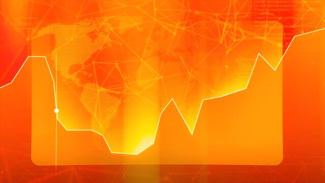 Abstract orange line graph with a moving dot. Motion. Abstract graph showing growth and decline.