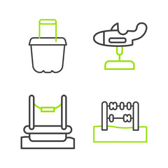 Set line Abacus, Bungee, Swing plane and Sand bucket icon. Vector