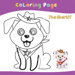 Printable coloring page cute puppy in Halloween customes.  Kawaii coloring page for toddlers. Ready to print coloring page for kids