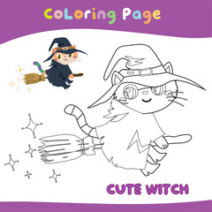 Printable coloring page cute kitten in Halloween costumes. Kawaii coloring page halloween costume edition