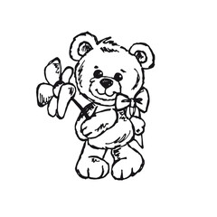 Teddy bear with flower - kind animal vector drawing