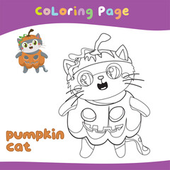 Printable coloring page cute kitten in Halloween costumes. Kawaii coloring page halloween costume edition
