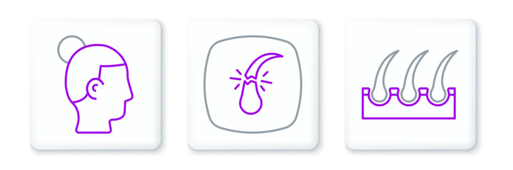 Set line Human hair follicle, Hairstyle for men and Broken icon. Vector