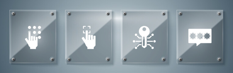 Set Password protection, Smart key, Fingerprint and . Square glass panels. Vector