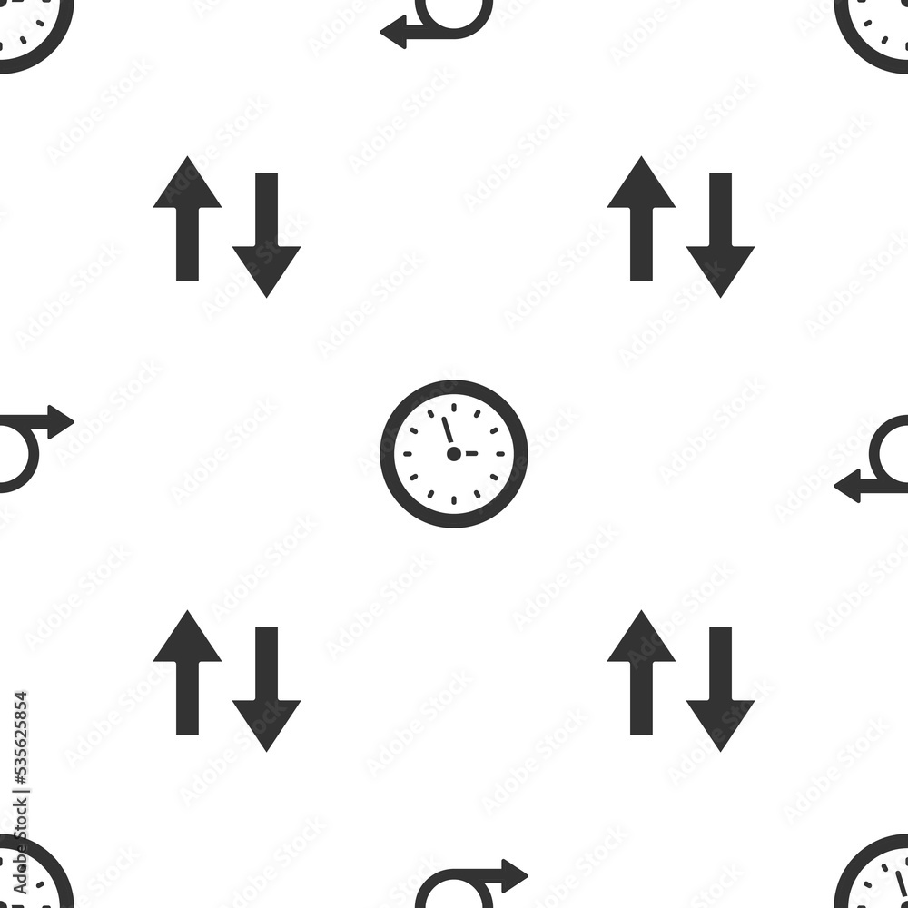 Poster set arrow, clock and on seamless pattern. vector