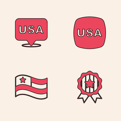 Set Medal with star, USA Independence day, and American flag icon. Vector