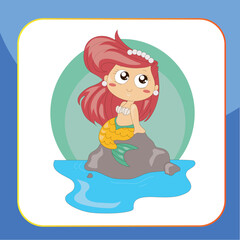 Cute mermaid in many styles flashcard for children. A fantasy character flashcard