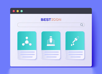 Set Microscope, Molecule and Pipette icon. Vector