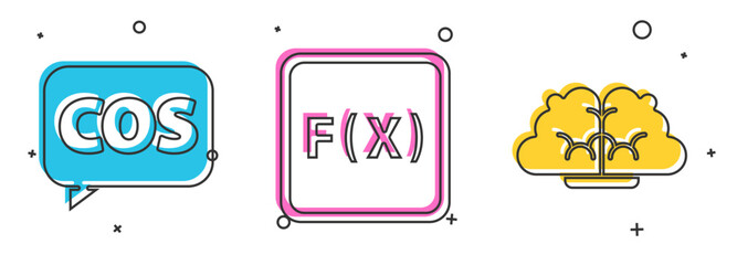 Set Mathematics function cosine, Function mathematical symbol and Human brain icon. Vector