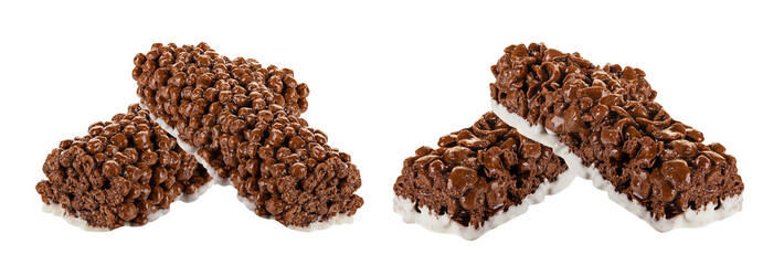 Chocolate cereal bar isolated on white background.