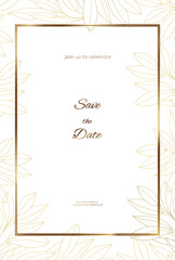 Golden frame and leaves. Light white background. Shiny gold metal on a silver background. vector illustration.