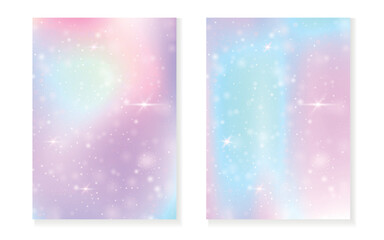 Unicorn background with kawaii magic gradient. Princess rainbow hologram.