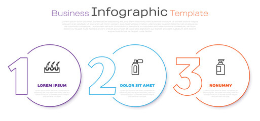 Set line Human hair follicle, Aftershave with atomizer and Bottle of shampoo. Business infographic template. Vector
