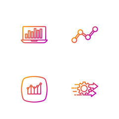 Set line Time management, Financial growth, Laptop with graph chart and Graph infographic. Gradient color icons. Vector
