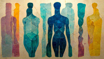 Human Silhouette Paper Art Whimsical Bright Colors