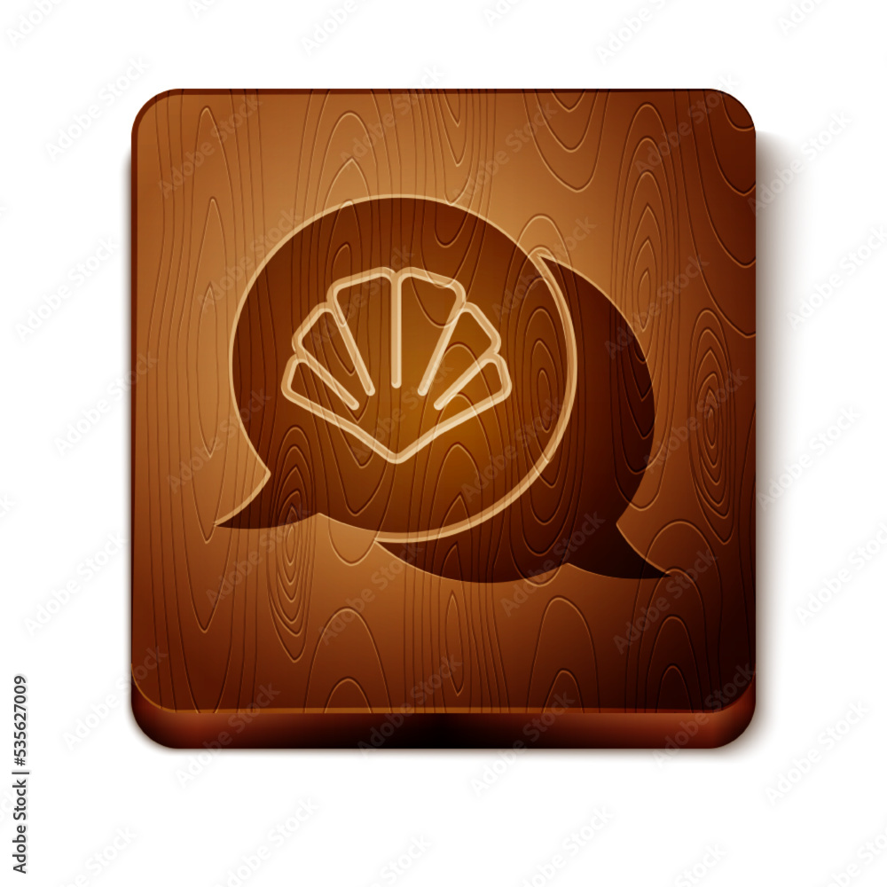 Canvas Prints Brown Scallop sea shell icon isolated on white background. Seashell sign. Wooden square button. Vector