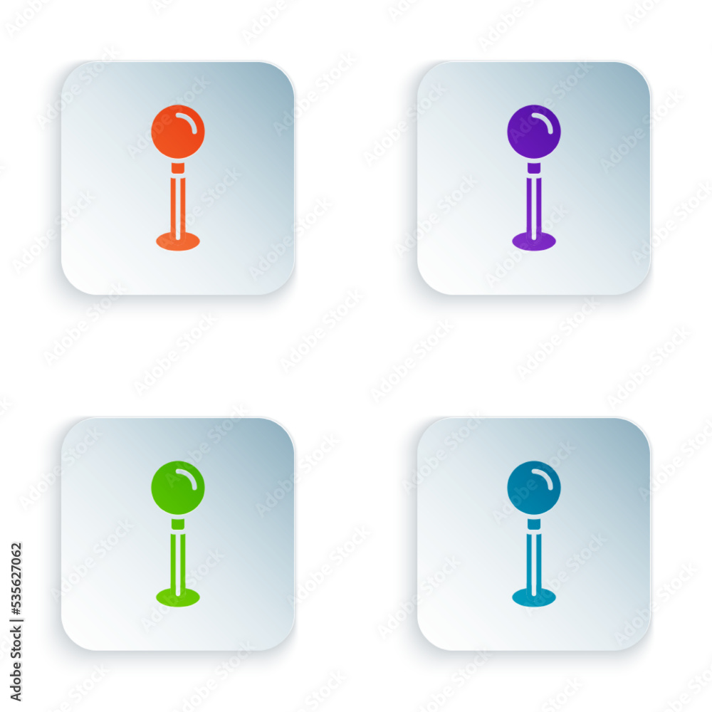 Poster color push pin icon isolated on white background. thumbtacks sign. set colorful icons in square butt
