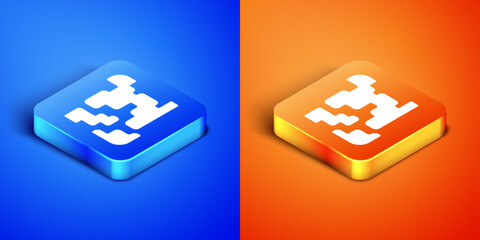 Isometric Gaseous icon isolated on blue and orange background. Changing the state of matter in gas. Square button. Vector