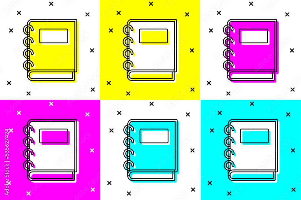 Poster set notebook icon isolated on color background. spiral notepad icon. school notebook. writing pad. d