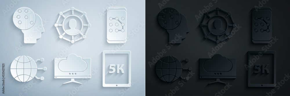 Poster set computer monitor screen, mobile and graphic password protection, global technology social networ