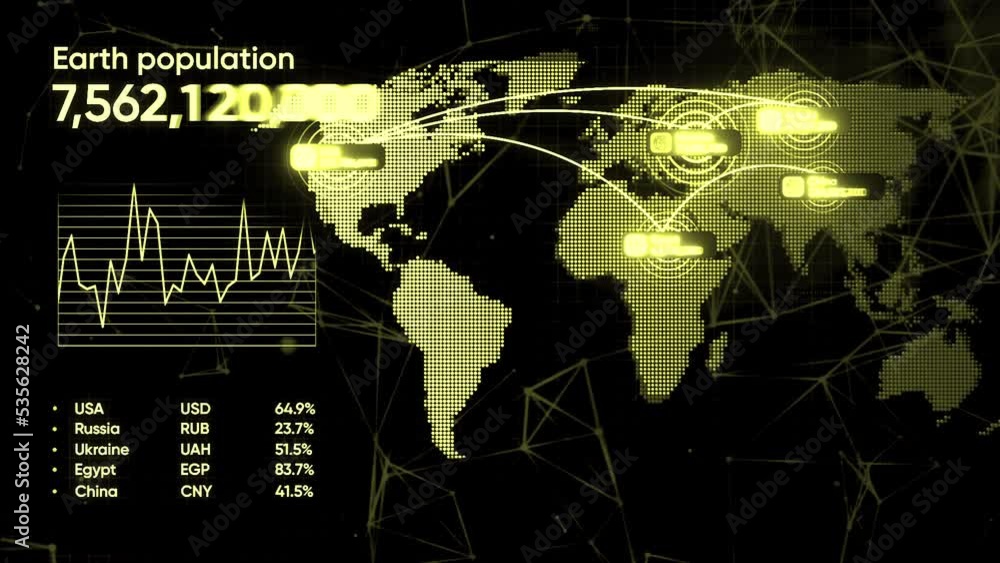 Poster yellow chart. motion. a view of the growing population of the earth, which is rapidly changing its n
