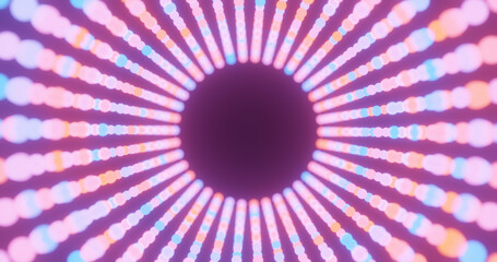 Render with pink and blue glowing spheres, soft focus