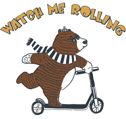 teddy bear riding a scooter