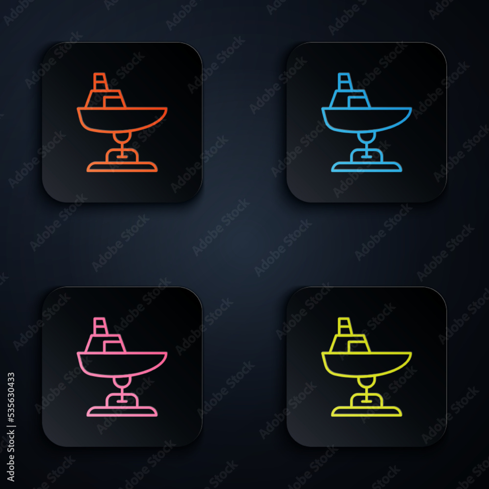 Poster color neon line swing boat on the playground icon isolated on black background. childrens carousel w