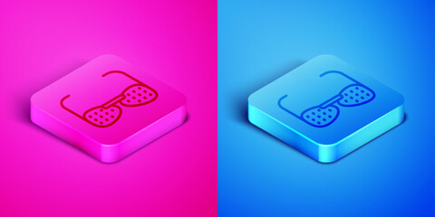 Isometric line Glasses for the blind and visually impaired icon isolated on pink and blue background. Square button. Vector