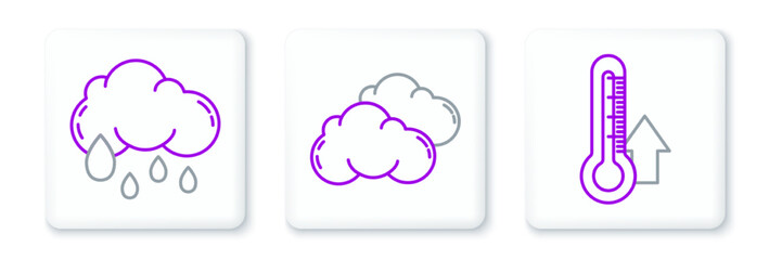 Set line Thermometer, Cloud with rain and icon. Vector