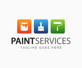Paint Logo Design Vector Template. Paint Services Logo Design. Paint Tools Vector