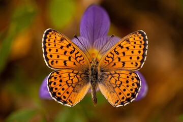 Beautiful wild butterfly fly on forest flower