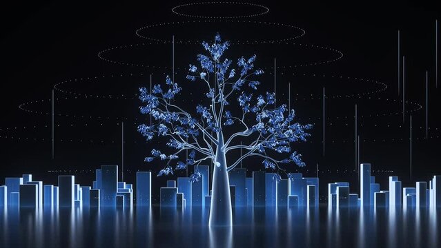 science and technology tree glittering at night